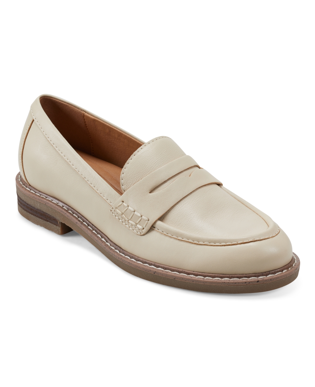 Earth Women's Javas Round Toe Casual Slip-On Penny Loafers - Light Brown Leather