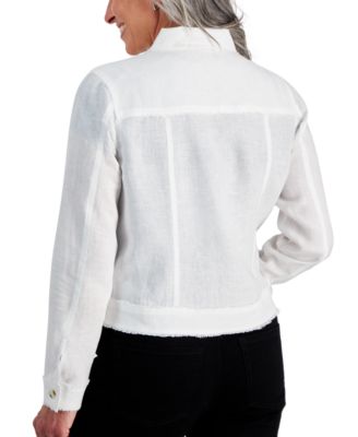 Petite 100% Linen Frayed-Edge Jacket, Created for Macy's