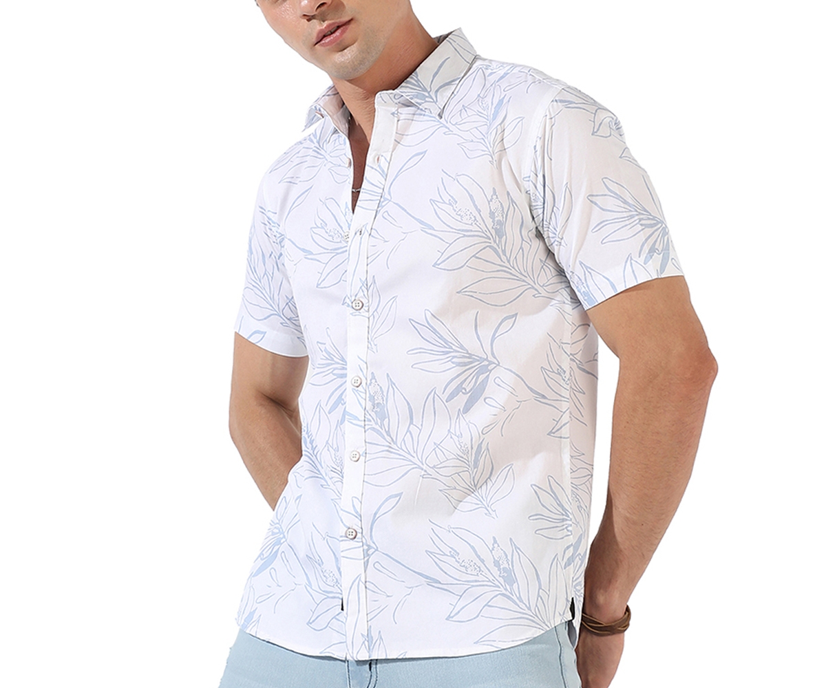 Campus Sutra Men'sPrinted Regular Fit Casual Shirt - White