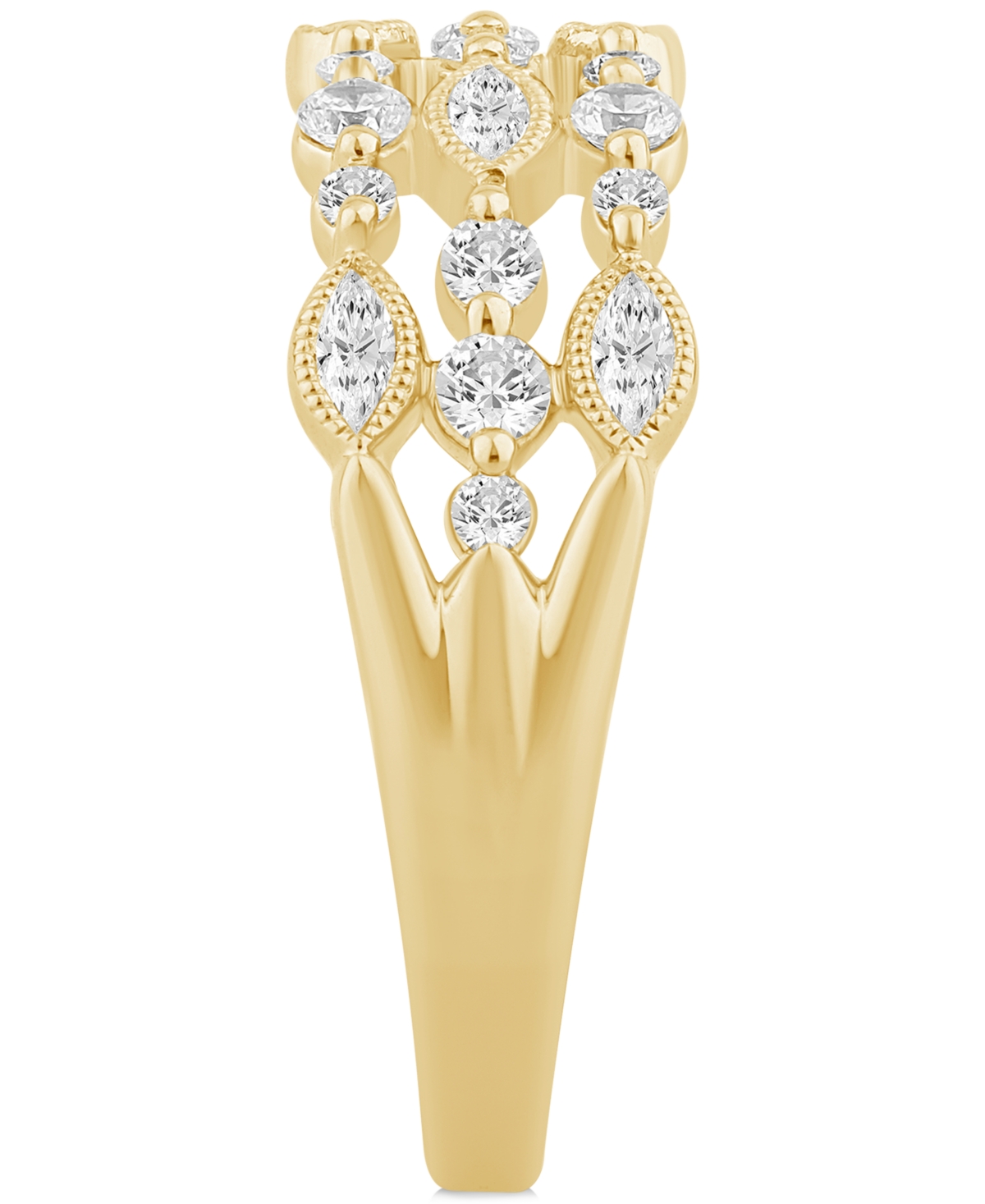 Diamond Marquise & Round Triple Row Ring (3/4 ct. t.w.) in 14k Gold
