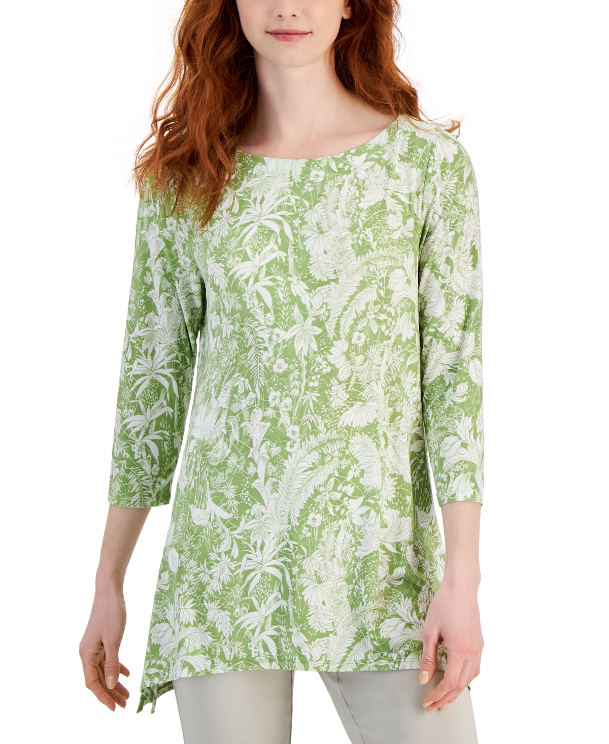 Women's Printed 3/4-Sleeve Swing Top, Created for Macy's - Neo Natural Combo