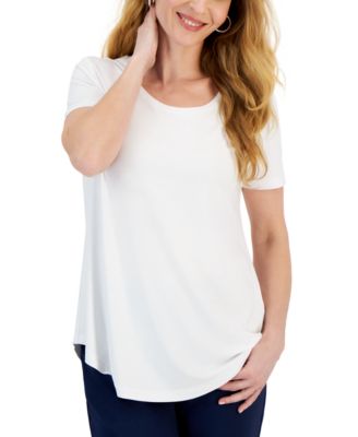 Petite Solid Rayon Span Short-Sleeve Top