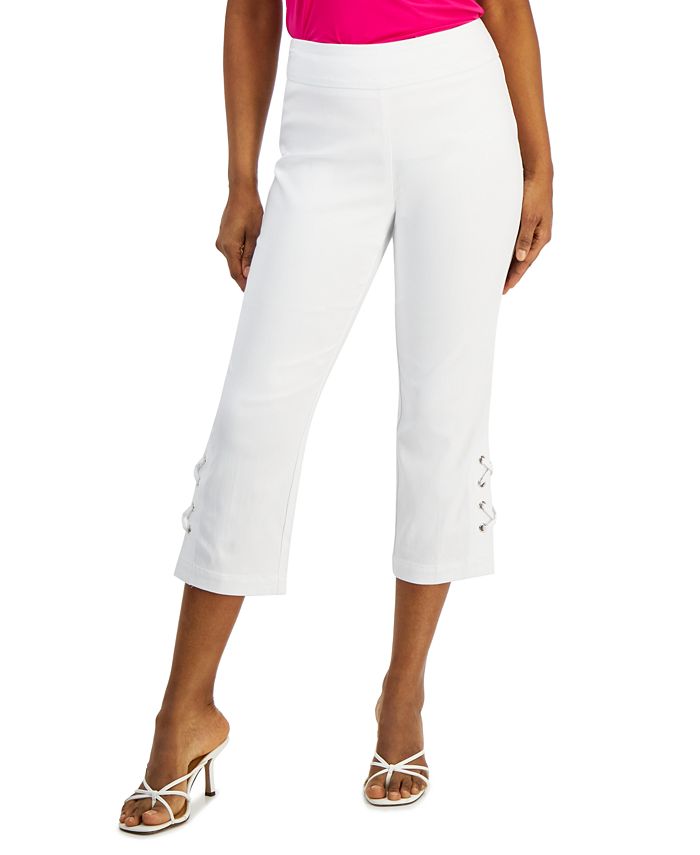 BASIC EDITIONS Women's White Capri Pants Pockets Drawstring