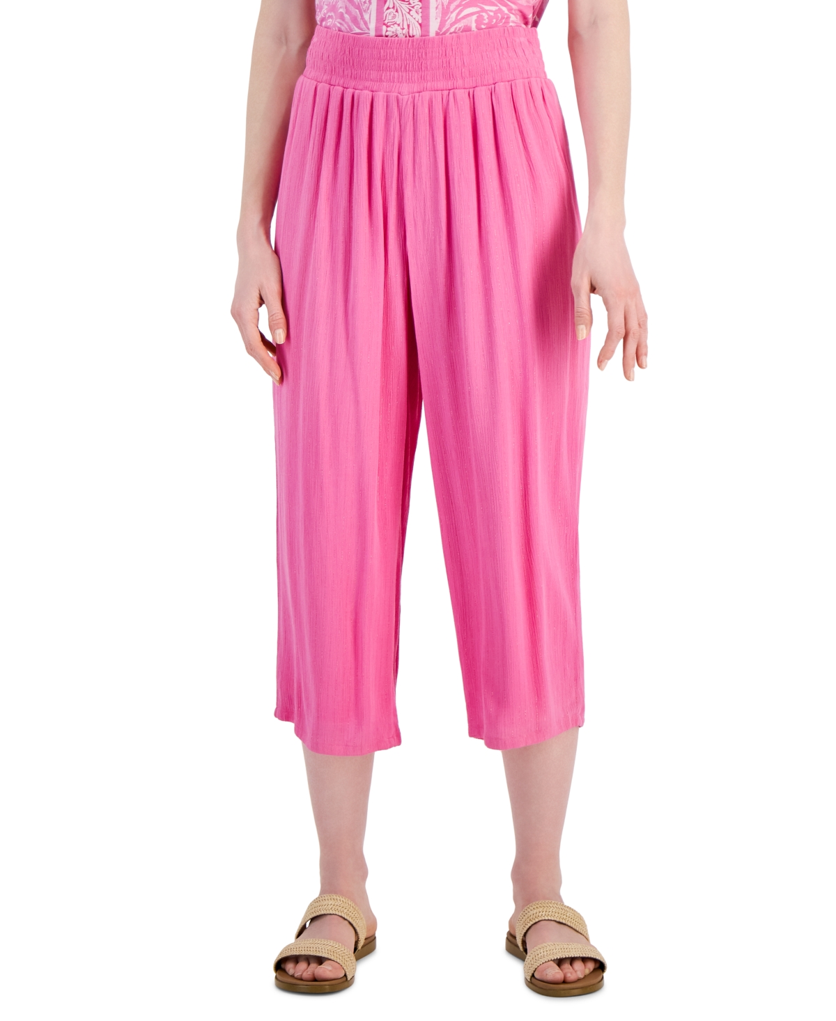 Women's Metallic Gauze Pull-On Capri Pants, Created for Macy's - Bright Pink