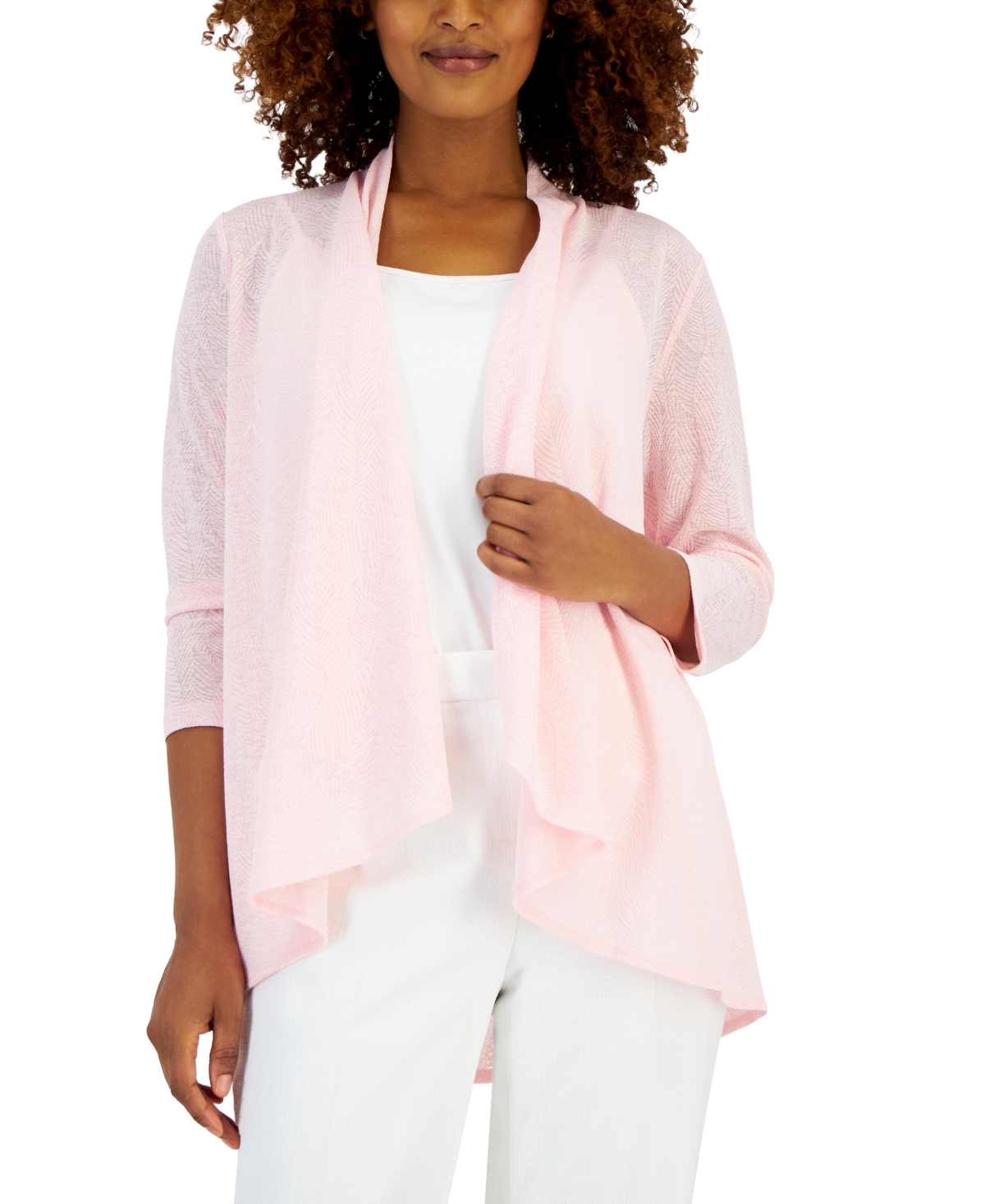 Kasper Women's Leaf-pattern Shawl-collar Cardigan In Tutu Pink
