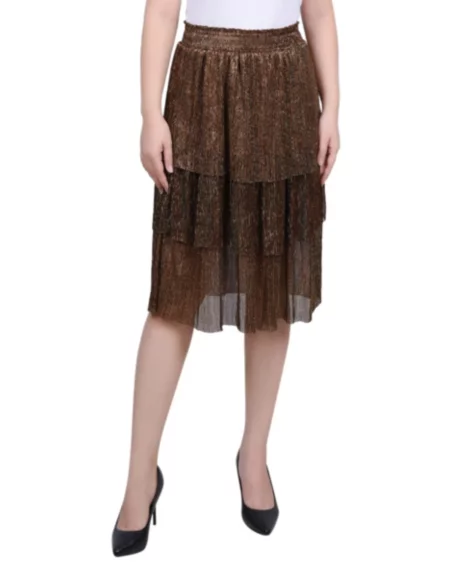 Petite Tiered Mesh Plisse Skirt - Bronze