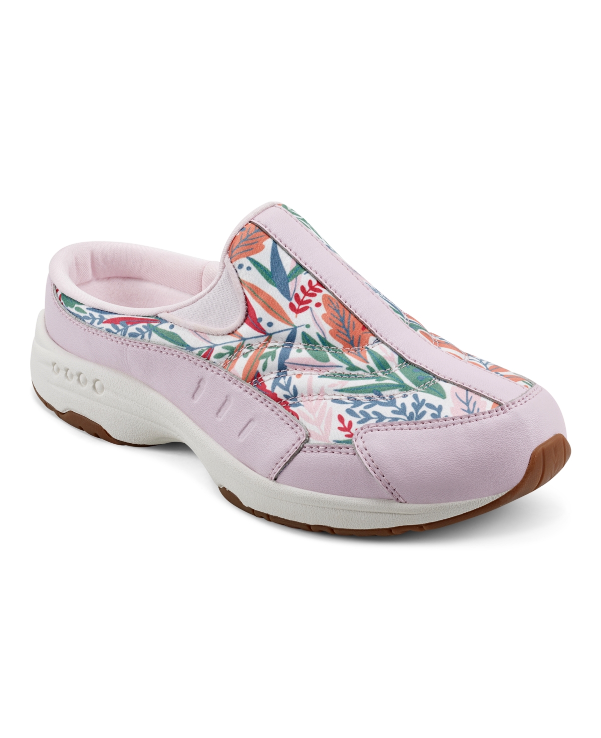 Easy Spirit Women's Traveltime Round Toe Casual Slip-on Mules In Light Pink Floral Multi - Leather,texti