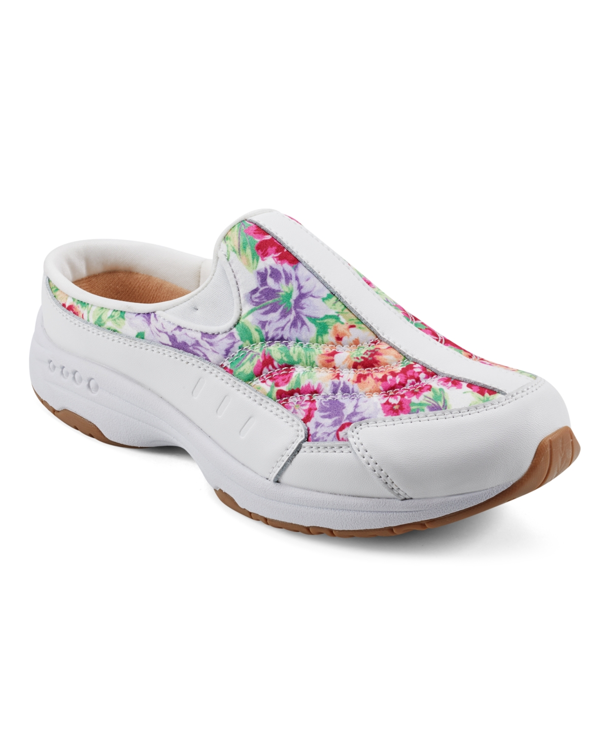 Easy Spirit Women's Traveltime Round Toe Casual Slip-on Mules In White,pink Floral Multi - Leather,text