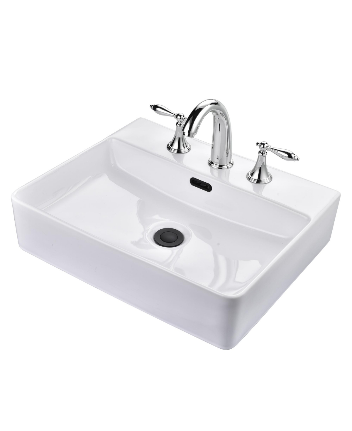 Rectangle Ceramic Sink Bathroom Countertop Basin with Faucet Drain - Natural