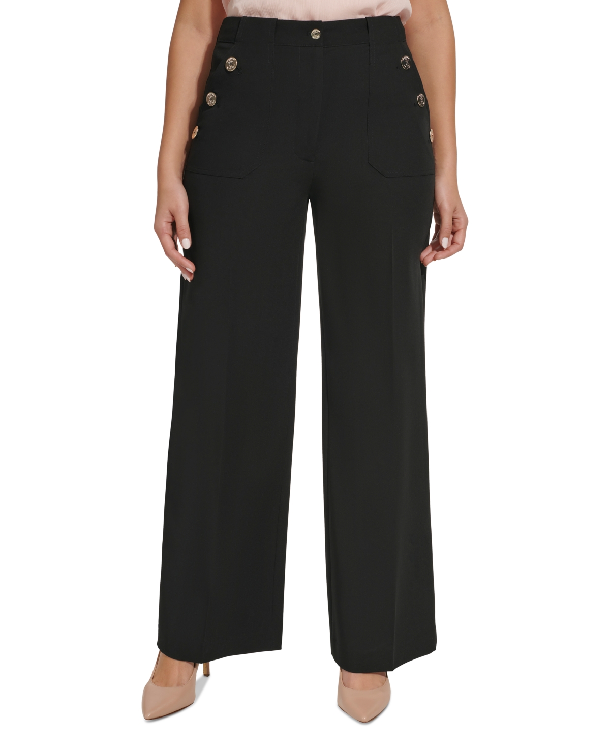 Shop Tommy Hilfiger Women's High-rise Wide-leg Sailor Pants In Black