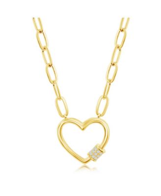 Sterling Silver Gold or Rose Gold Plated over sterling silver CZ Heart Carabiner Paperclip Necklace