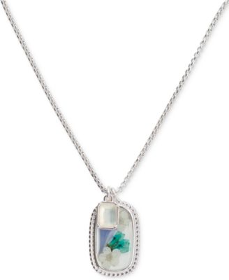 Lucky Brand - Silver-Tone Pressed Flower Oval Pendant Necklace,