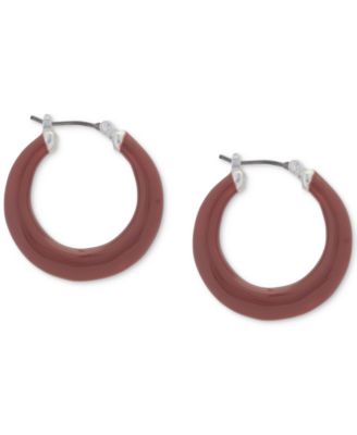 Lucky Brand - Silver-Tone Pink Enamel Small Hoop Earrings, 1"