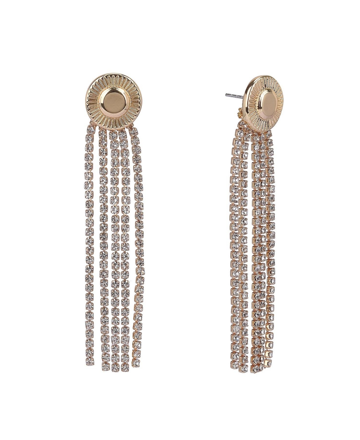 Rhinestone Tassel Earrings - Gold