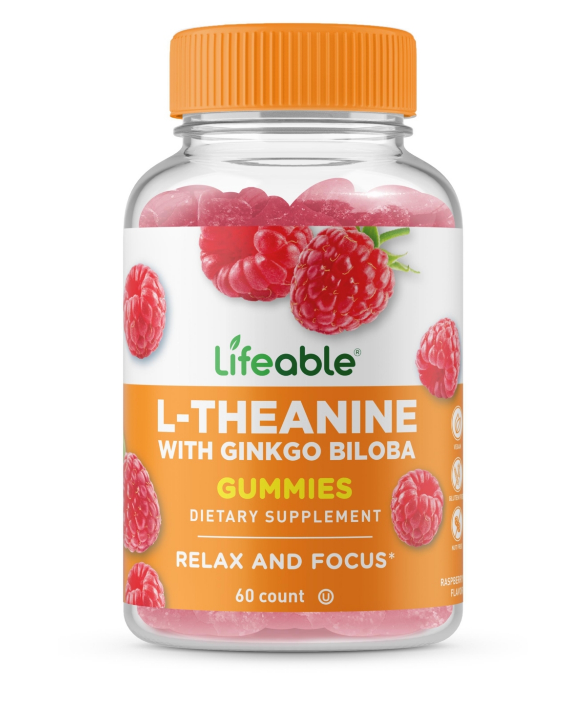 L Theanine with Ginkgo Biloba Gummies - Relax And Focus - Great Tasting Natural Flavor, Dietary Supplement Vitamins - 60 Gummies - Open Misce