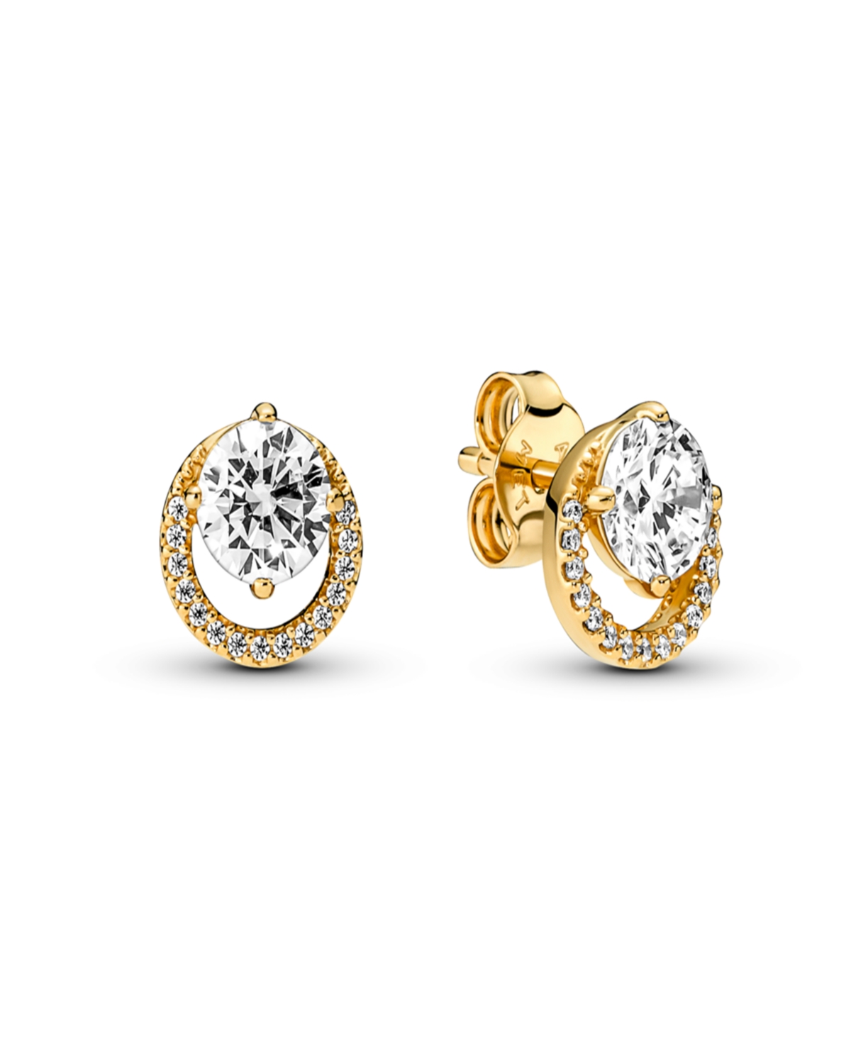 Sparkling Round Halo Stud Earrings - Gold