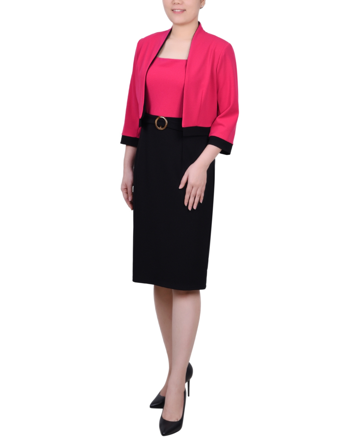 Ny Collection Women's 3/4 Sleeve Colorblocked Dress, 2 Piece Set - Pink