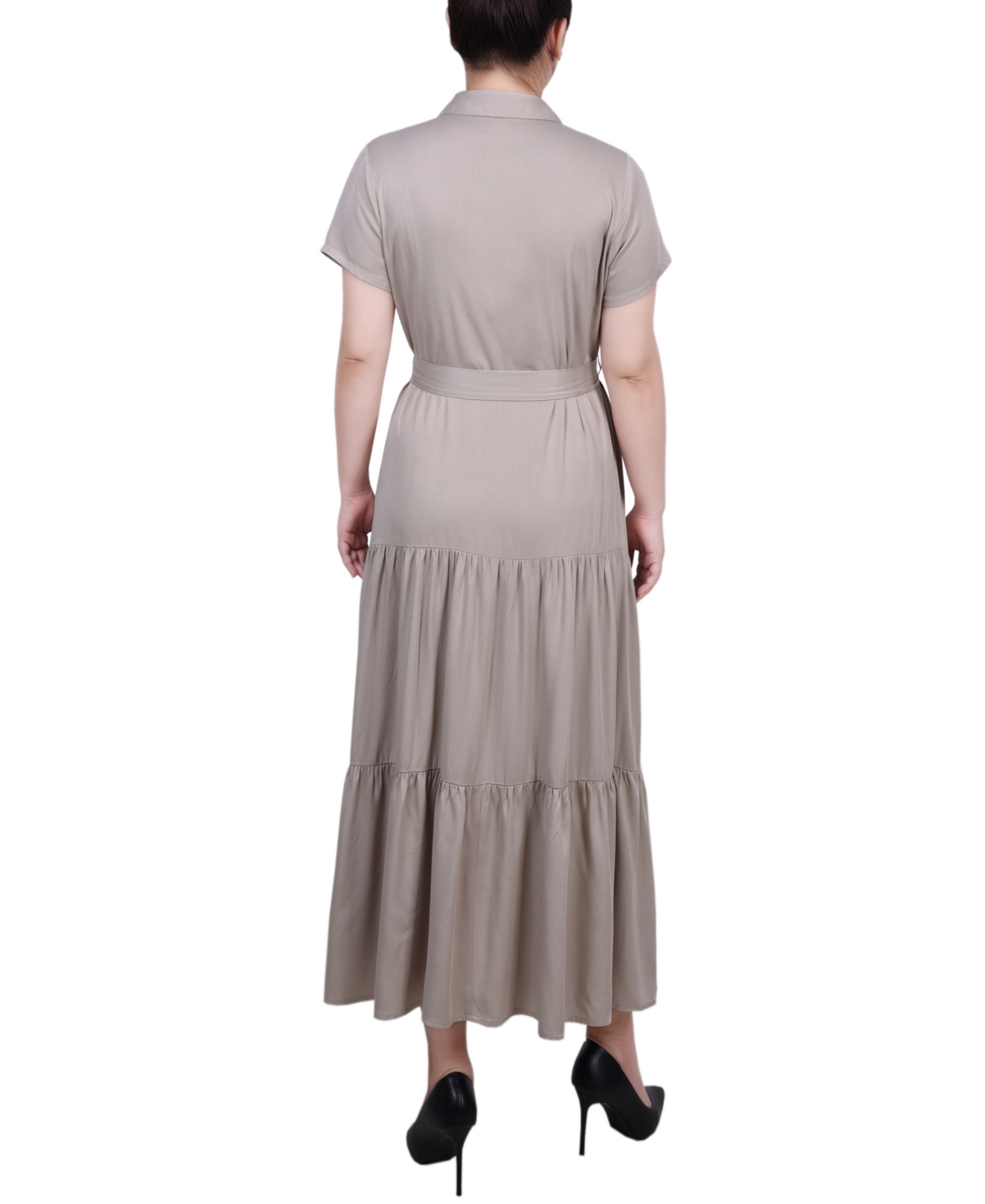 Ny Collection Women's Short Sleeve Midi Twill Dress