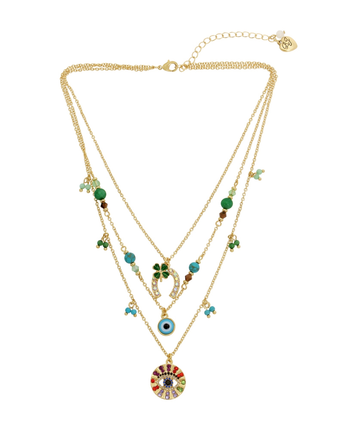 Betsey Johnson Faux Stone Lucky Charm Layered Necklace In Multi,gold
