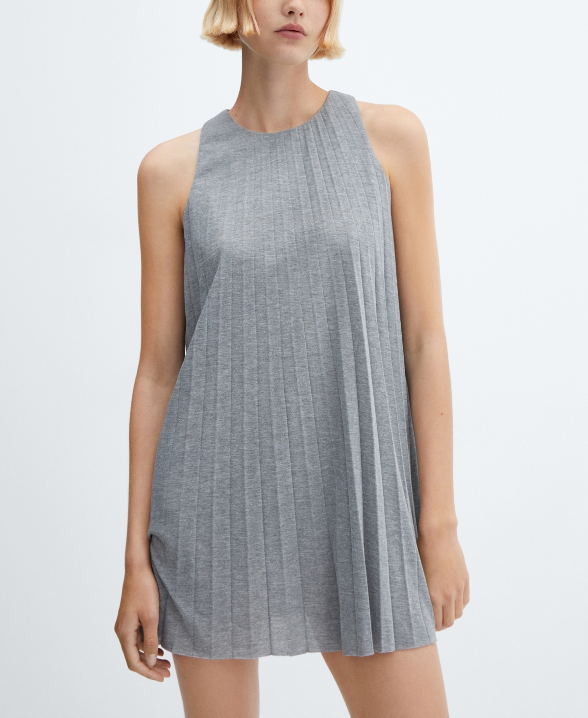 Shop Mango Women's Pleated Short Dress In Light Heather Gray