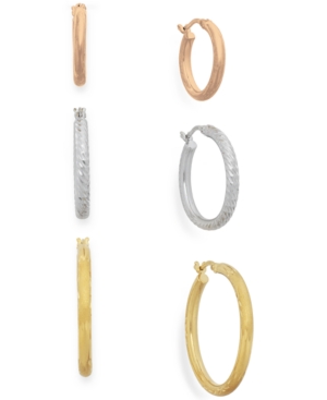 image of Tri-Tone Three-Hoop Set in 14k Gold Vermeil