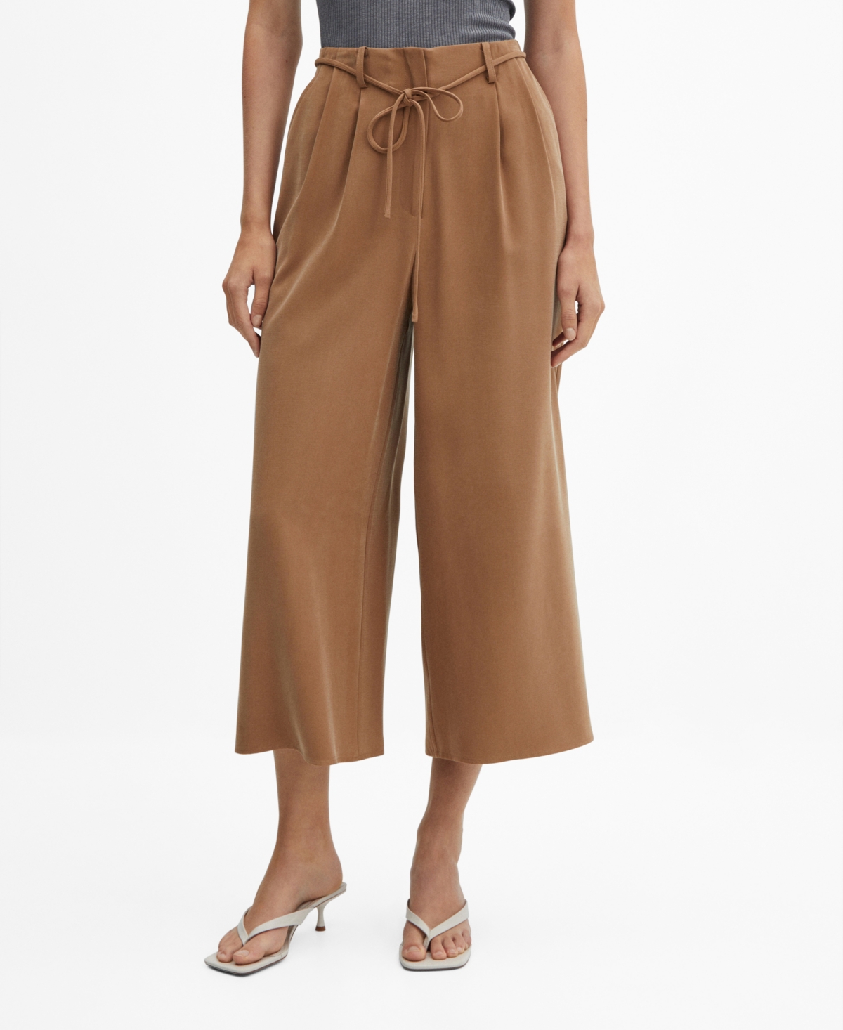 Shop Mango Women's Belted Wide Leg Pants In Brown