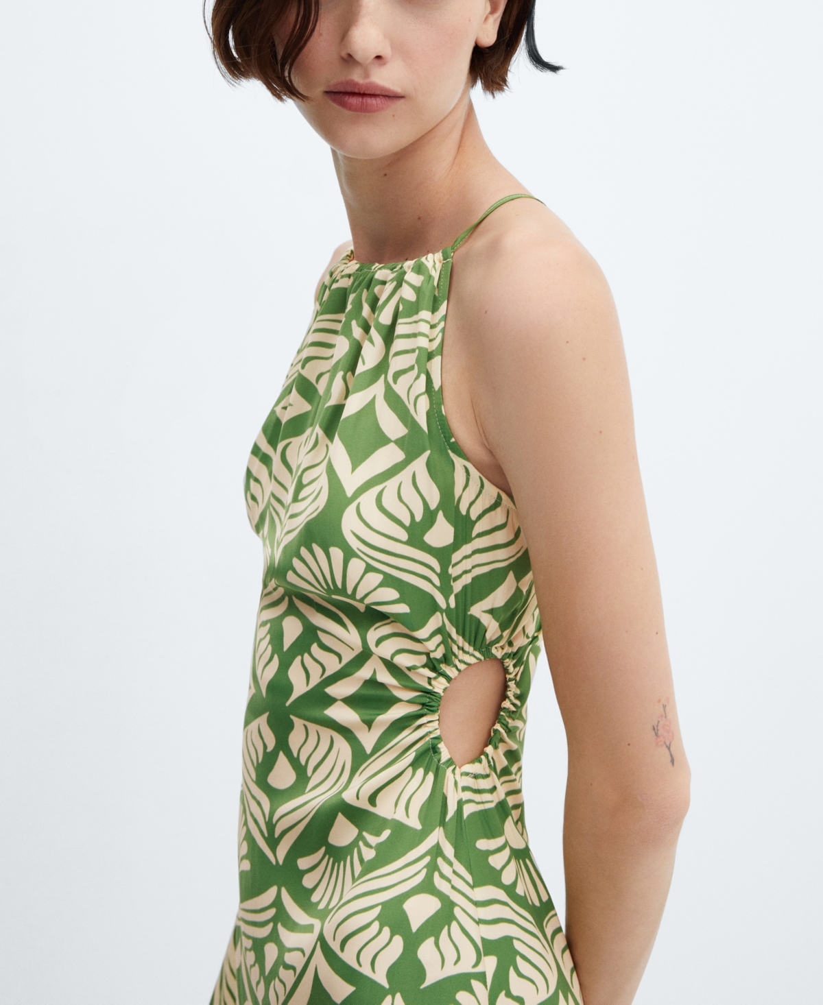 Shop Mango Women's Openings Detail Printed Dress In Green
