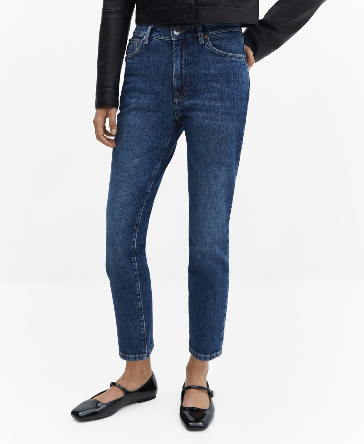 Shop Mango Women's Slim Cropped Jeans In Dark Blue
