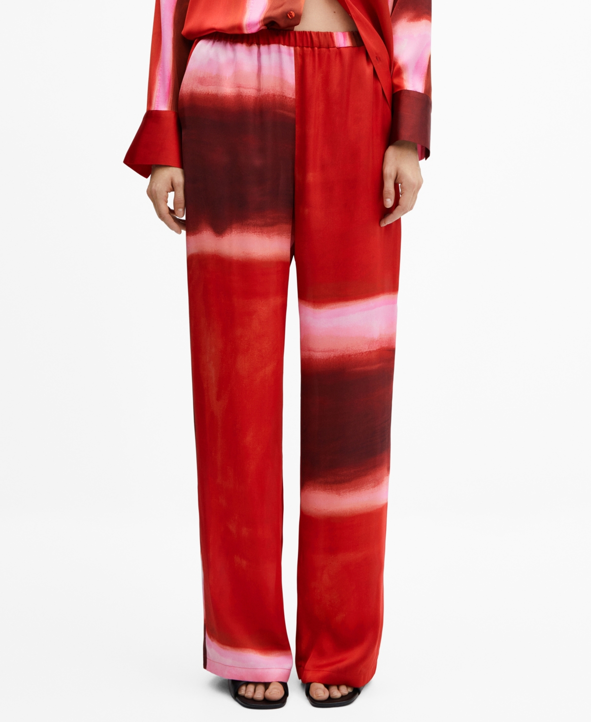 Shop Mango Women's Elastic Waist Satin Pants In Red