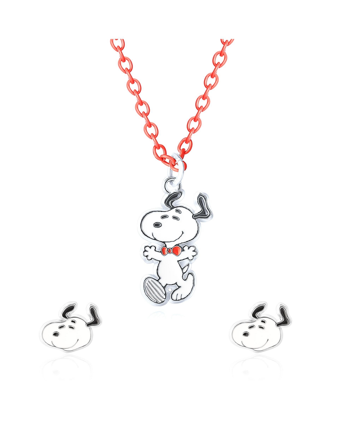 Snoopy Fashion Necklace and Earring Set, 16 + 3'' Chain - Red, white, black