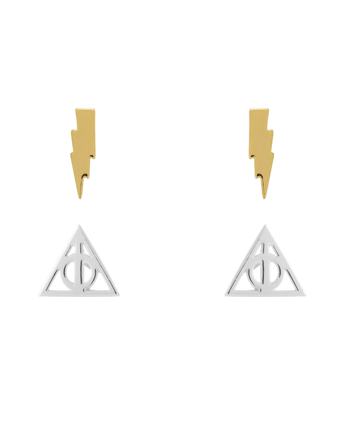 Gold and Silver Flash Plated Stud Earring Sets - Lighting Bolt and Deathly Hallows - 2 Pairs - Silver tone, gold tone