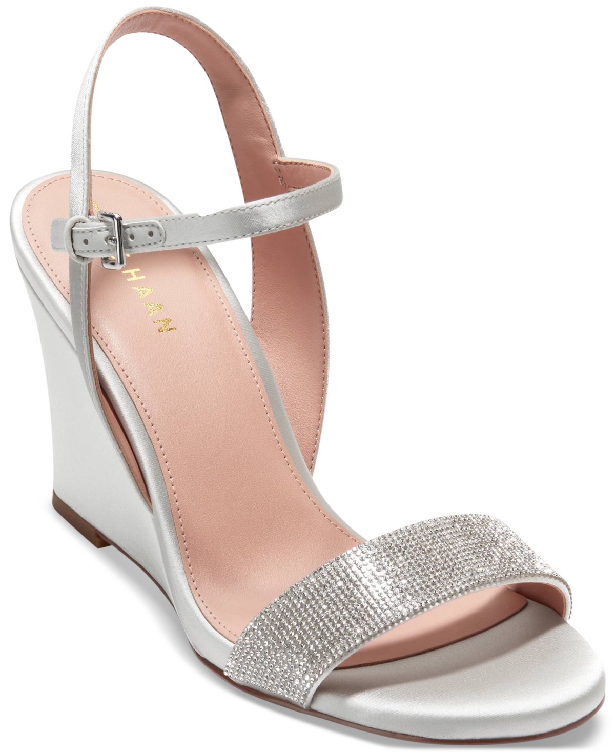Shop Cole Haan Women's Josie Wedge Sandals In All Over Crystal,grey Satin