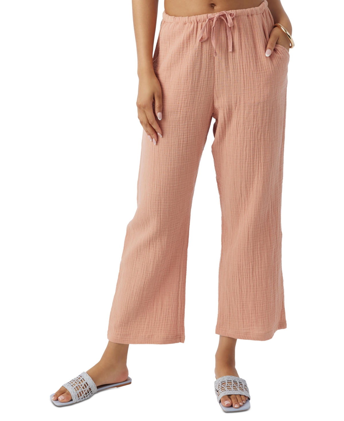 O'neill Juniors' Brenda Cotton Gauze Wide-leg Pants In Pink Sand