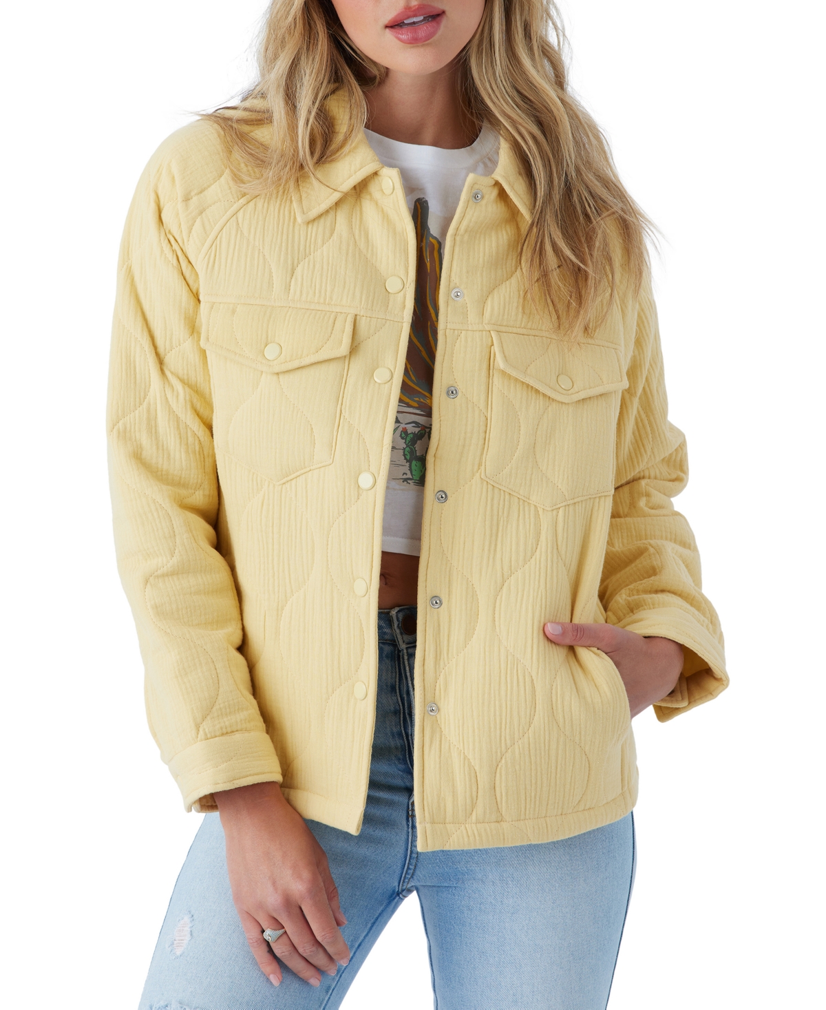 Juniors' Cotton Emet Quilted Snap-Closure Jacket - Straw