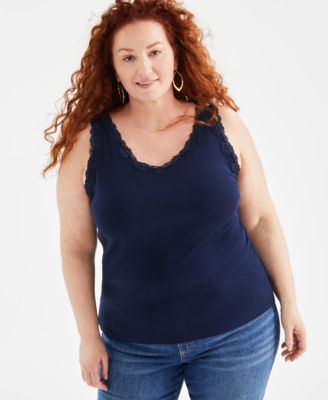 Style & Co - Plus Size Lace-Trimmed Tank Top