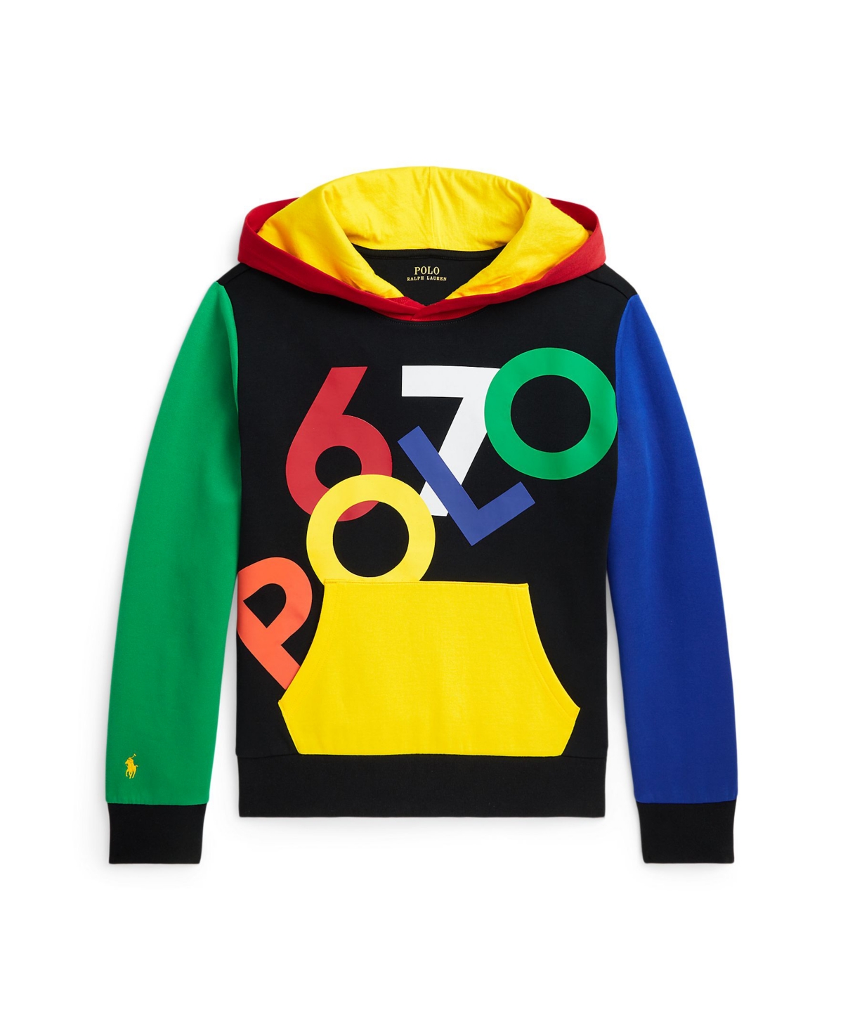 Shop Polo Ralph Lauren Big Boys Color-blocked Logo Double-knit Hooded Sweatshirt In Polo Black Multi