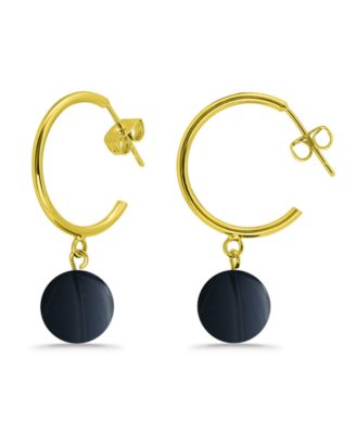 14K Gold Plated Multi Genuine Stone Hoop Earrings