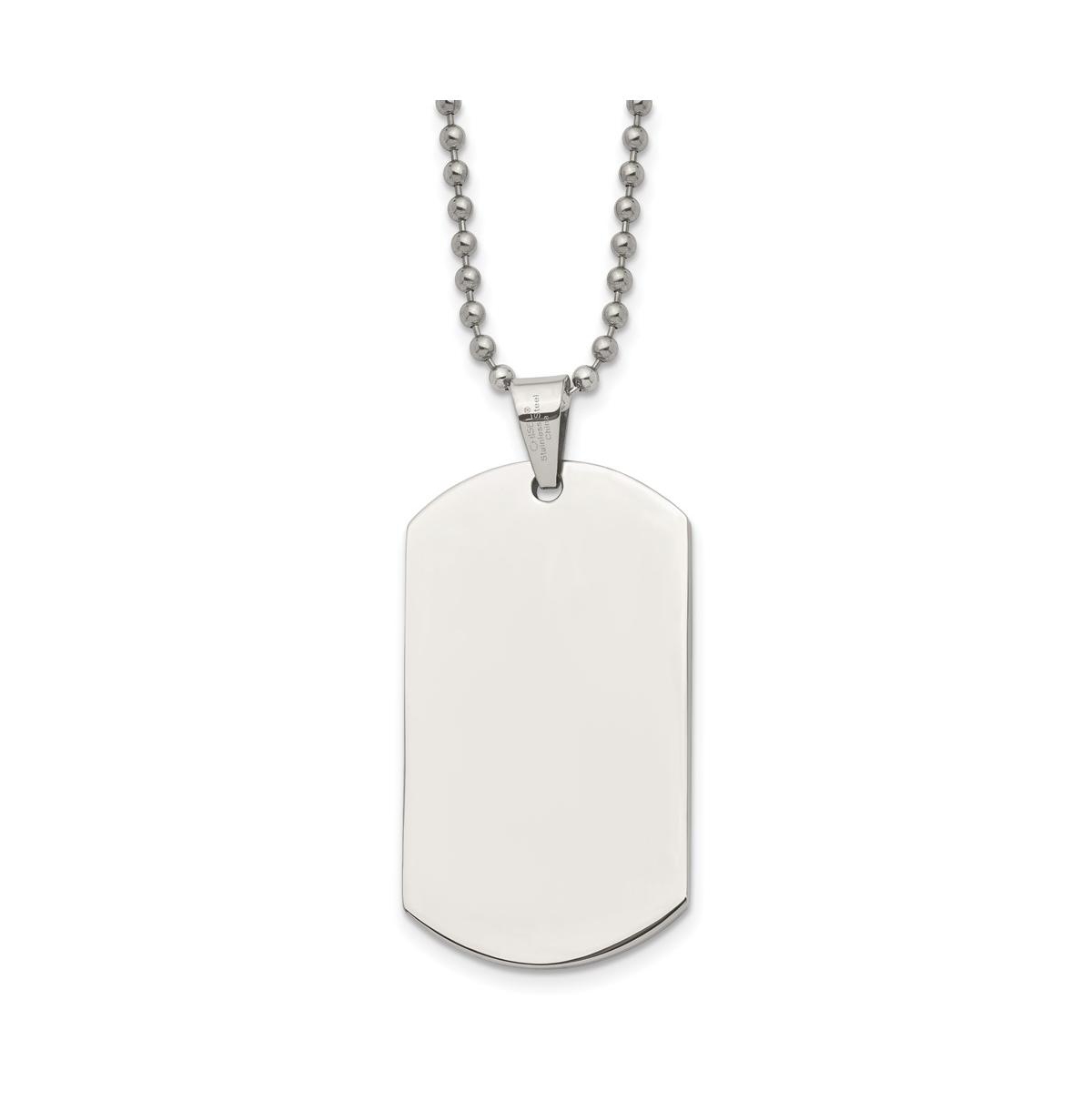 Stainless Steel Polished Dog Tag on a Ball Chain Necklace - Silver