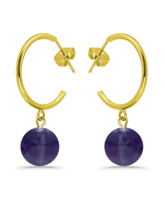 14K Gold Plated Multi Genuine Stone Hoop Earrings