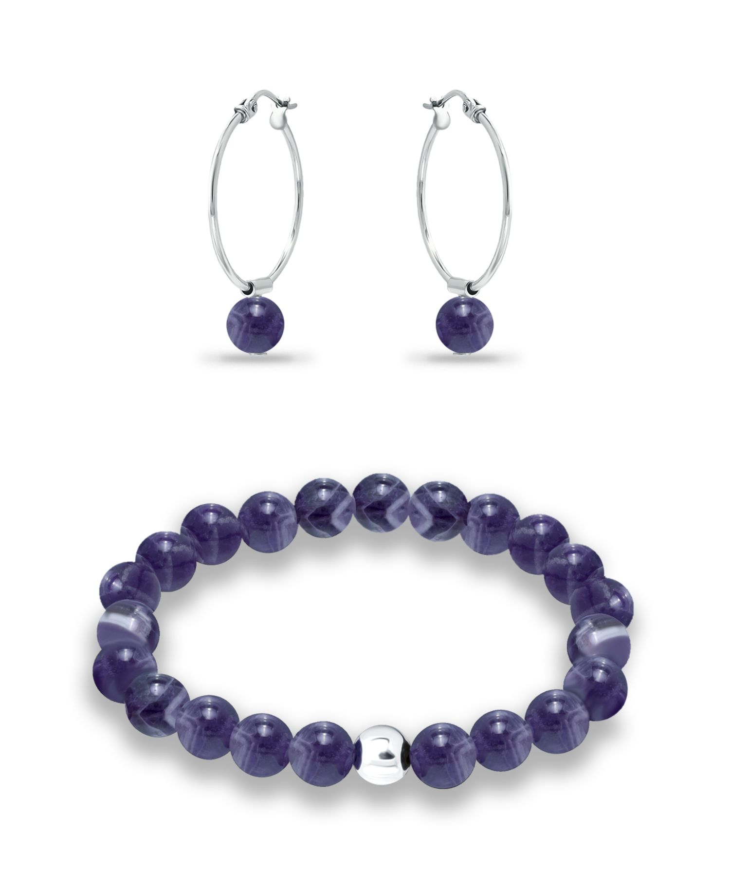 Silver Plated Multi Genuine Stone Bracelet and Earring, 2 Piece Set