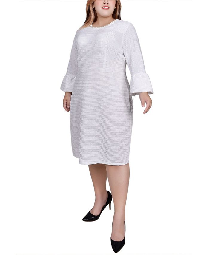Navy 3/4 Length Pearl Detail Dress