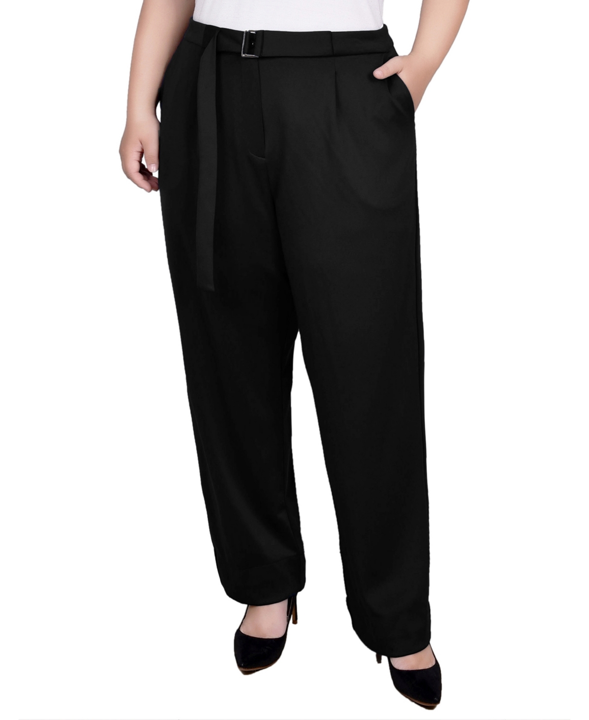 Plus Size Belted Scuba Pants - Navy