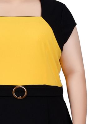Plus Size 3/4 Sleeve Colorblocked Dress, 2 Piece Set