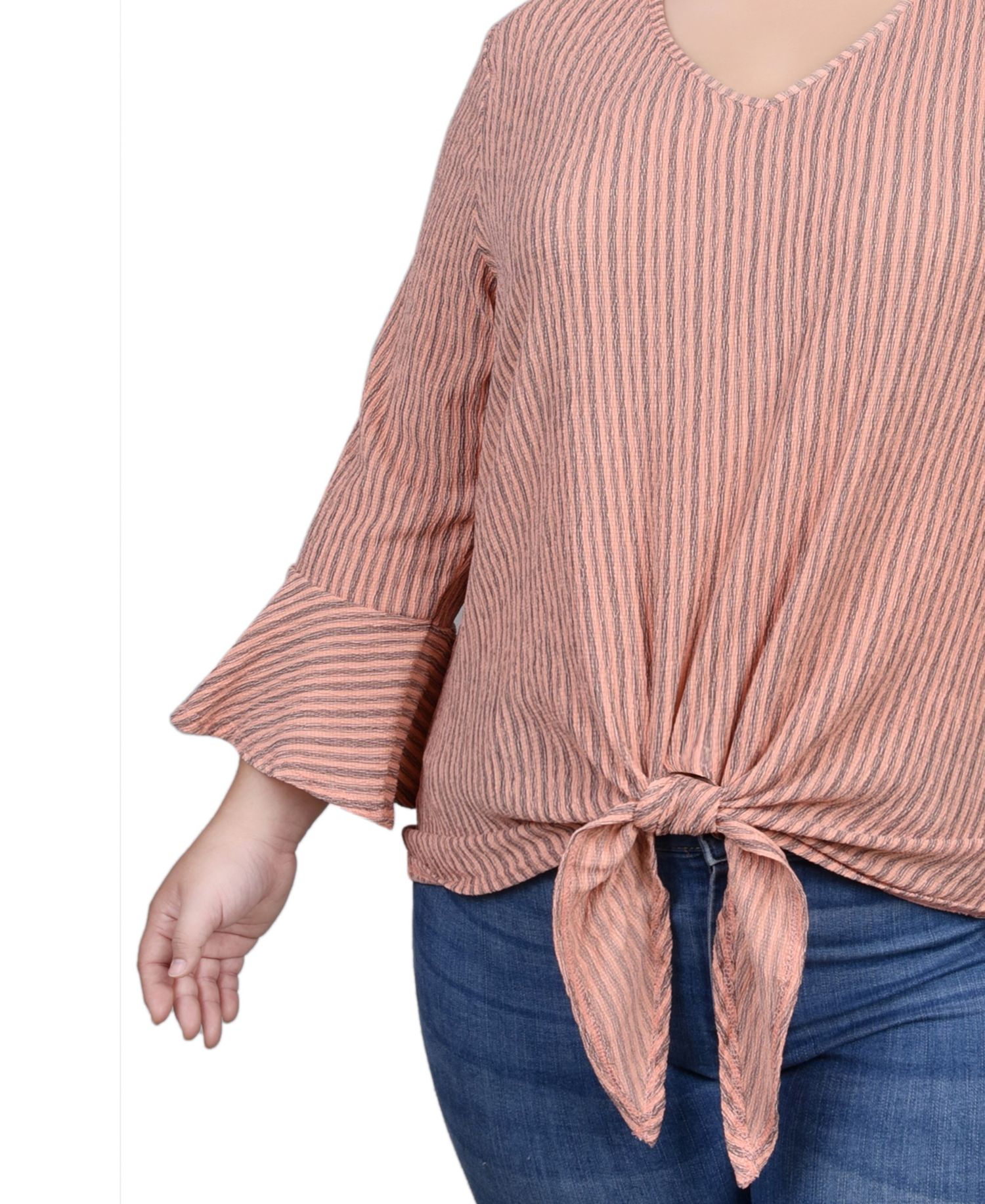 Plus Size 3/4 Bell Sleeve Textured Knit Top