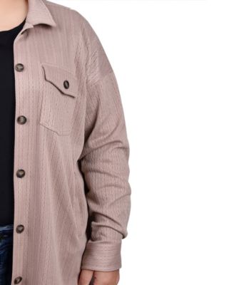 Plus Size Long Sleeve Textured Knit Shirt Jacket