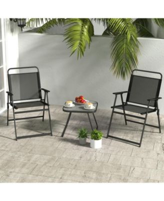 3 Pieces Patio Folding Conversation Chairs and Table-Black
