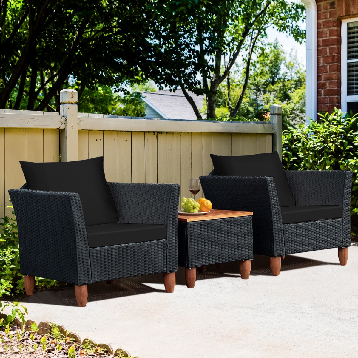 Slickblue 3 Pieces Outdoor Patio Rattan Furniture Set with Coffee Table