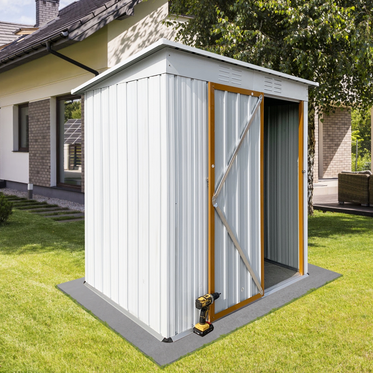 Metal Garden Sheds 5FTx4FT Outdoor Storage Sheds White+Yellow - White