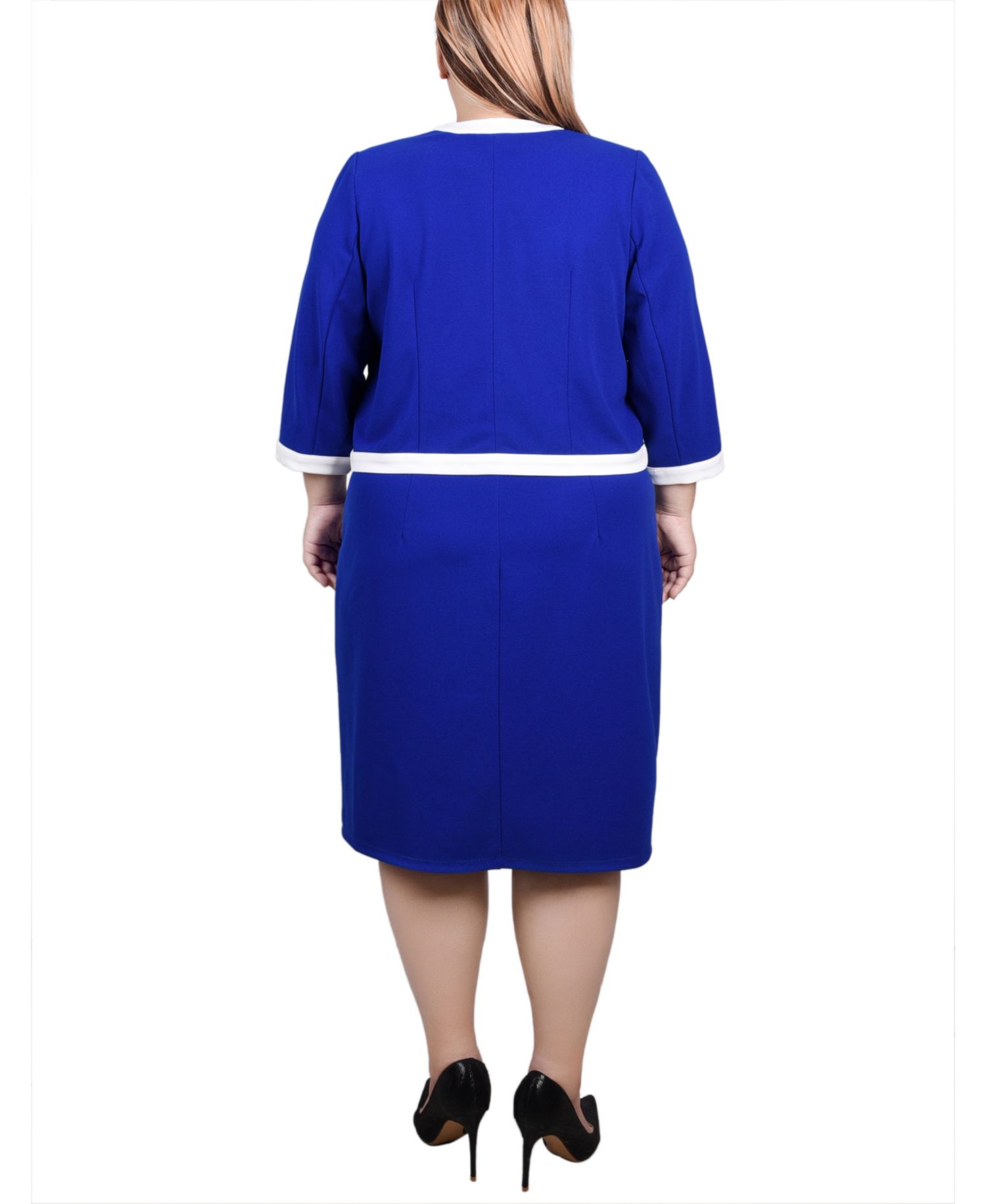 Plus Size Elbow Sleeve Colorblocked Dress, 2 Piece Set