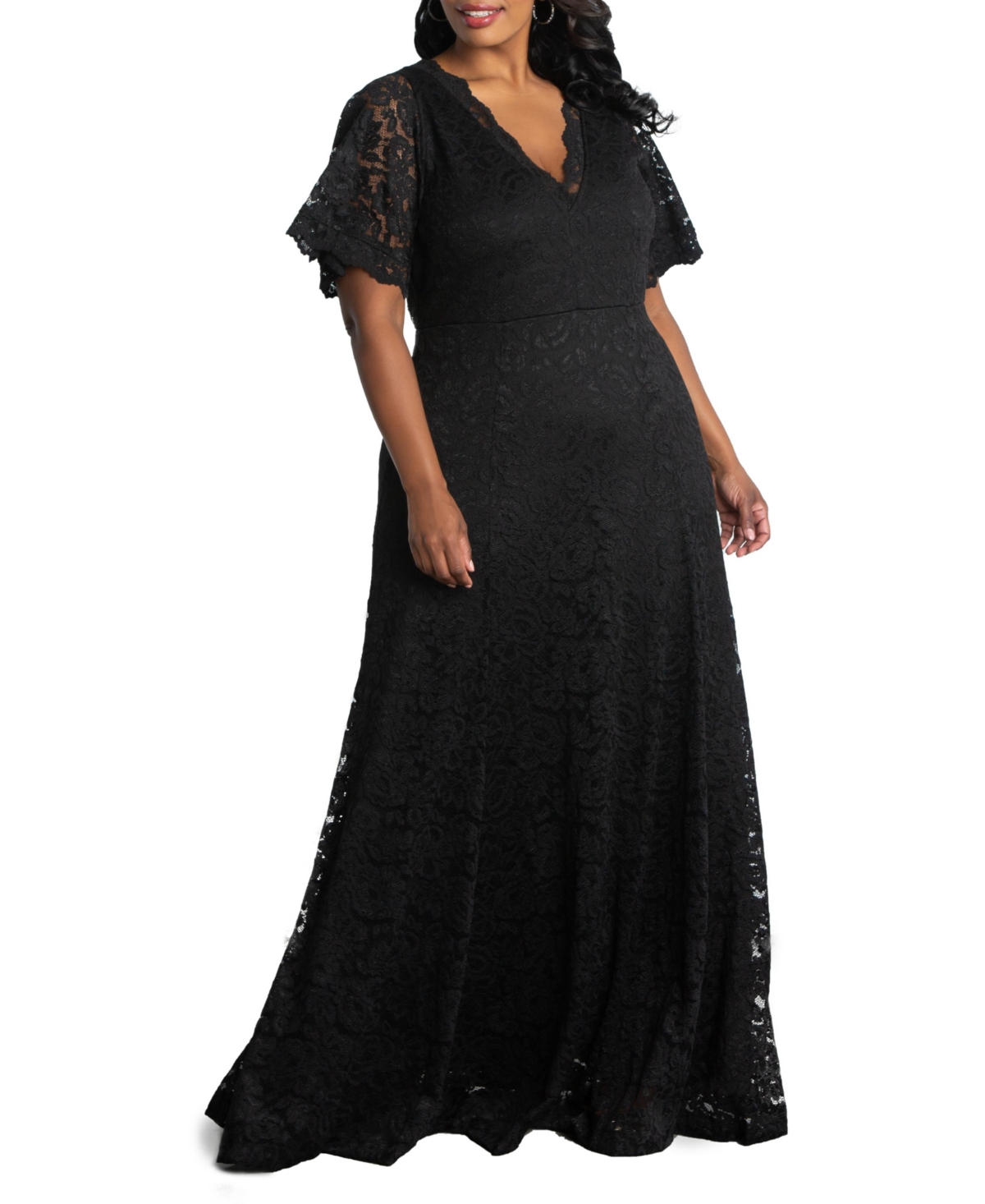 Women's Plus Size Symphony Lace Evening Gown - Black